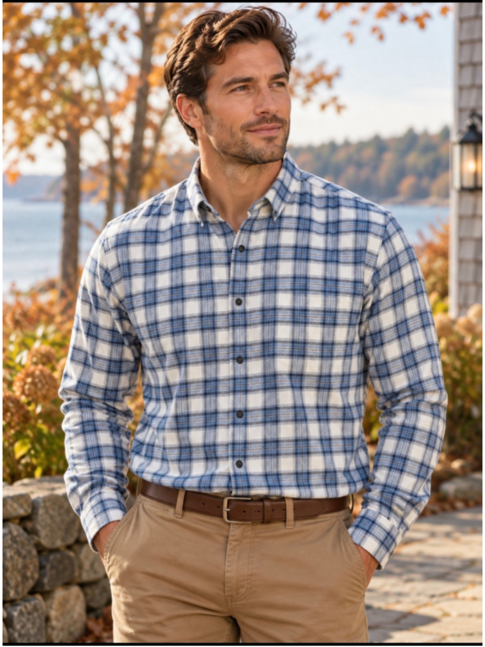 Peter Millar Blue White Plaid Button Front Shirt Men’s Large 100% Cotton